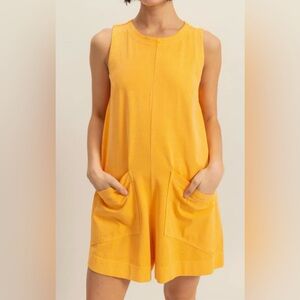 Free People Beach Slouchy Oversized Cotton Boho Romper Golden Yellow Size Large